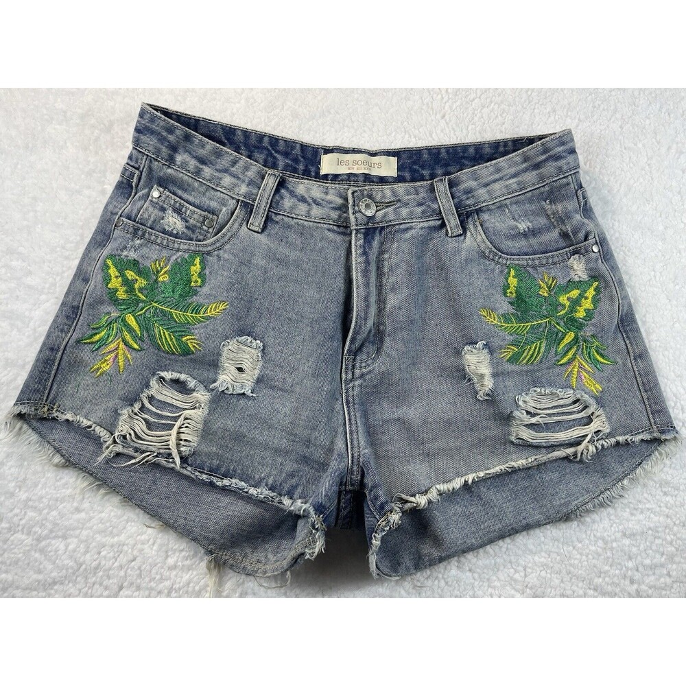 Les Soeurs Shorts Womens Sz L Embroidered  Cut-off Festival Distressed Island